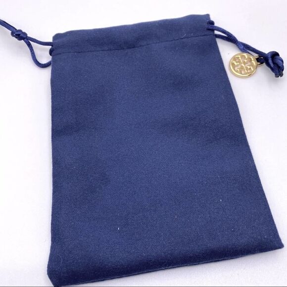 NWOT Tory Burch Gold Logo Light Blue Iridescent Stud Earrings - Picture 8 of 8